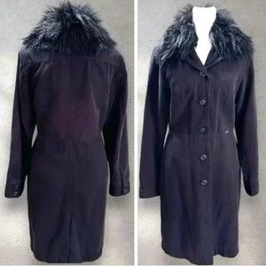 Vintage GUESS Faux Fur Mid Length Trench Coat RARE Jacket in Black Sz. Small